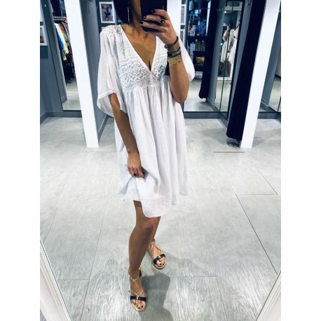 Robe en Gaz de Coton Blanche