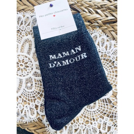 Chaussettes paillettées noires Maman d'Amour