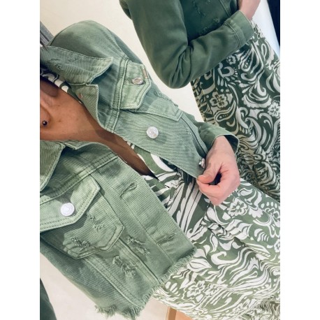 Veste déchiré vert en jeans