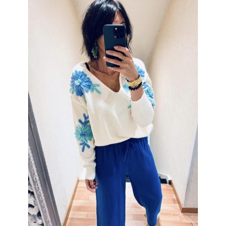 Pantalon gaz de coton bleu