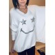 Pull Blanc smile strass