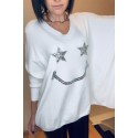 Pull Blanc smile strass