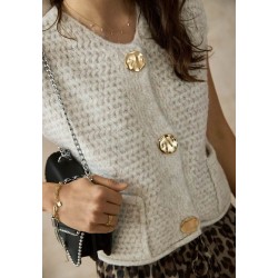 Pull sans manches beige boutons dorés