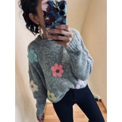 Pull gris Flowers